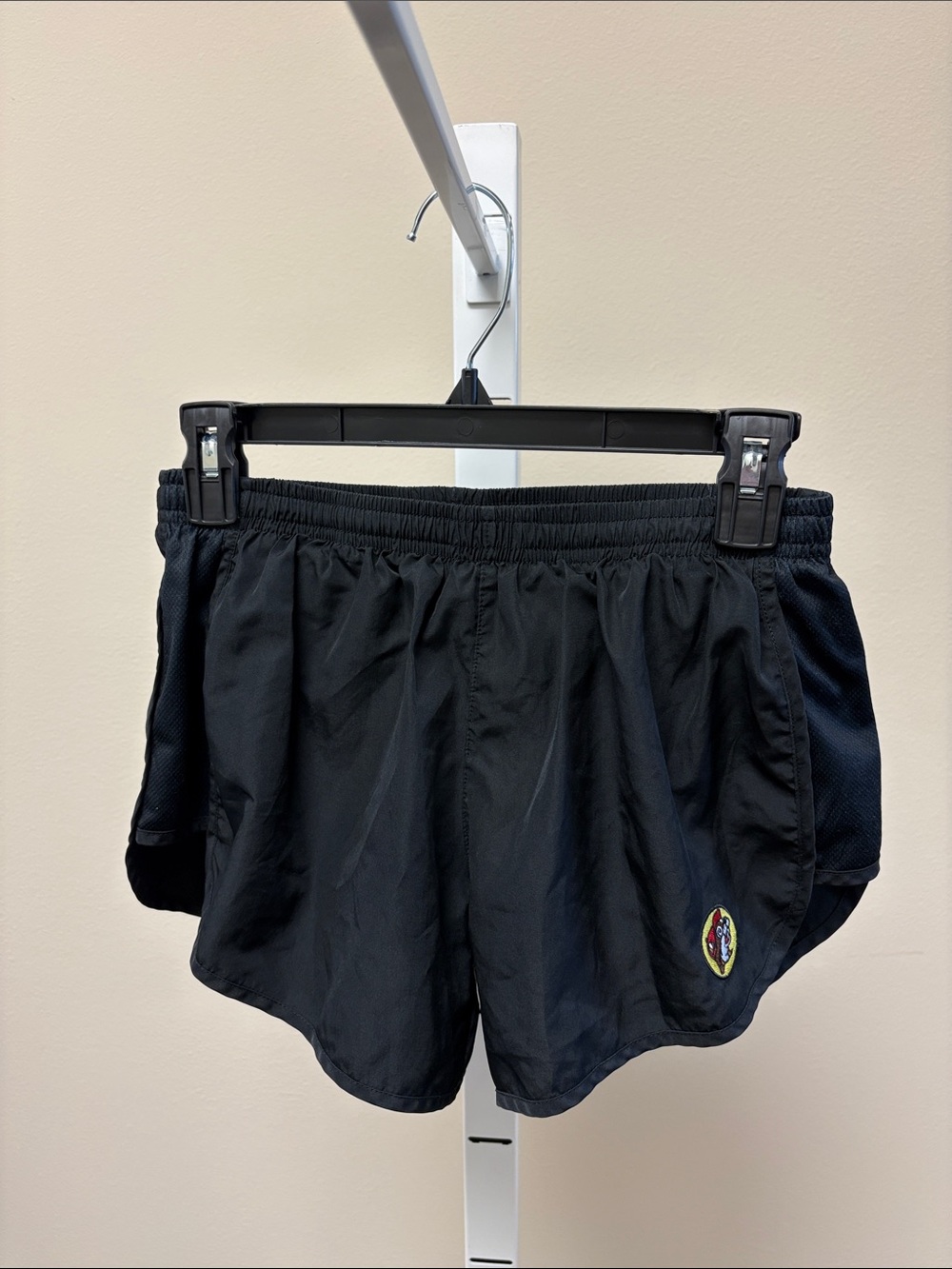 BUC-EE’S Women’s Black Athletic Shorts with Logo Patch